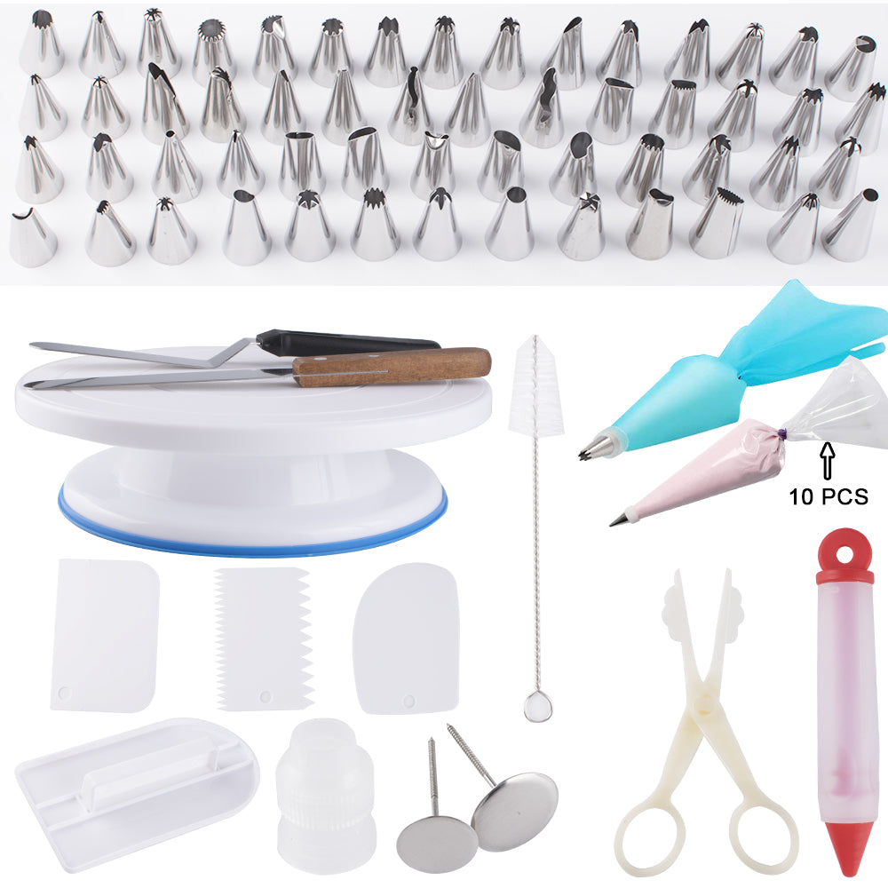 Cake Decorating Supplies Kit With 55 PCS Icing Piping Tips, Cake Rotating Turntable, Pastry Bags and More Accessories, Create AMAZING Cakes With This Complete Cake Set