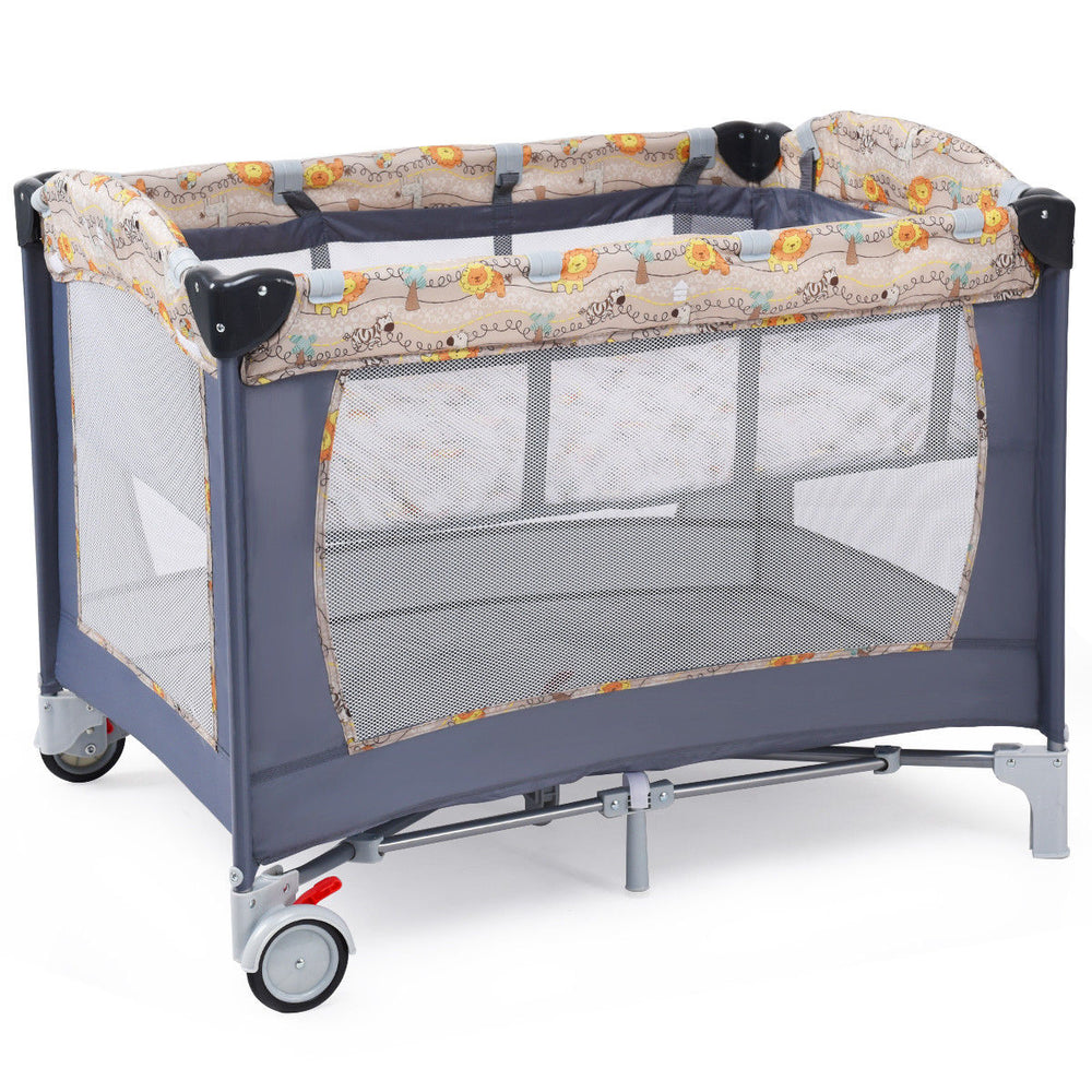 Costway Foldable Baby Crib Playpen Playard Pack Travel Infant Bassinet Bed Music Gray