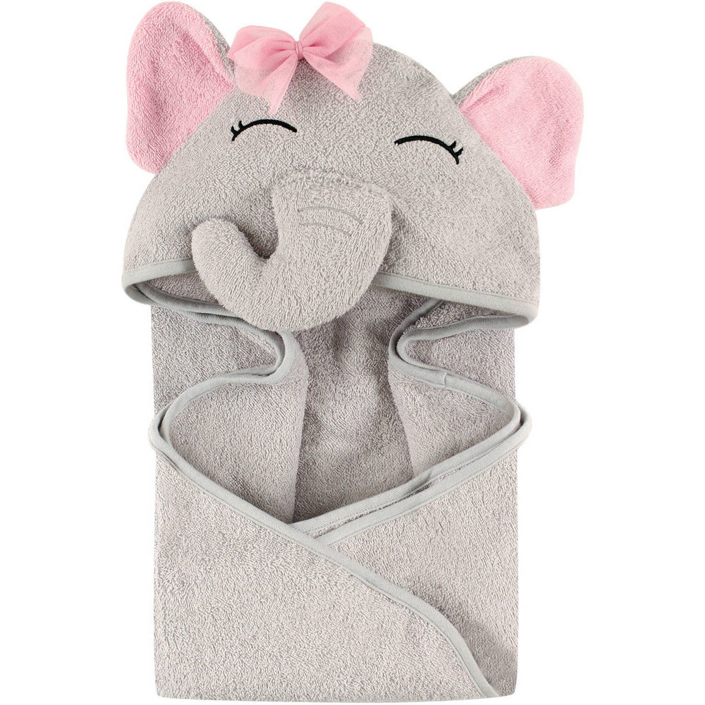 Hudson Baby Woven Terry Animal Hooded Towel, Pretty Elephant