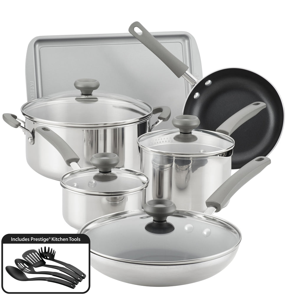 Farberware 14-Piece Complements Stainless Steel and Nonstick Pots and Pans Set/Cookware Set, Silver