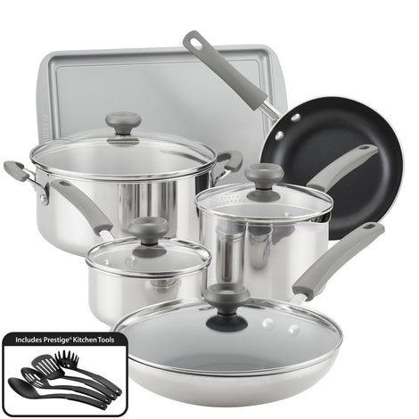 Farberware 14-Piece Complements Stainless Steel and Nonstick Pots and Pans Set/Cookware Set, Silver