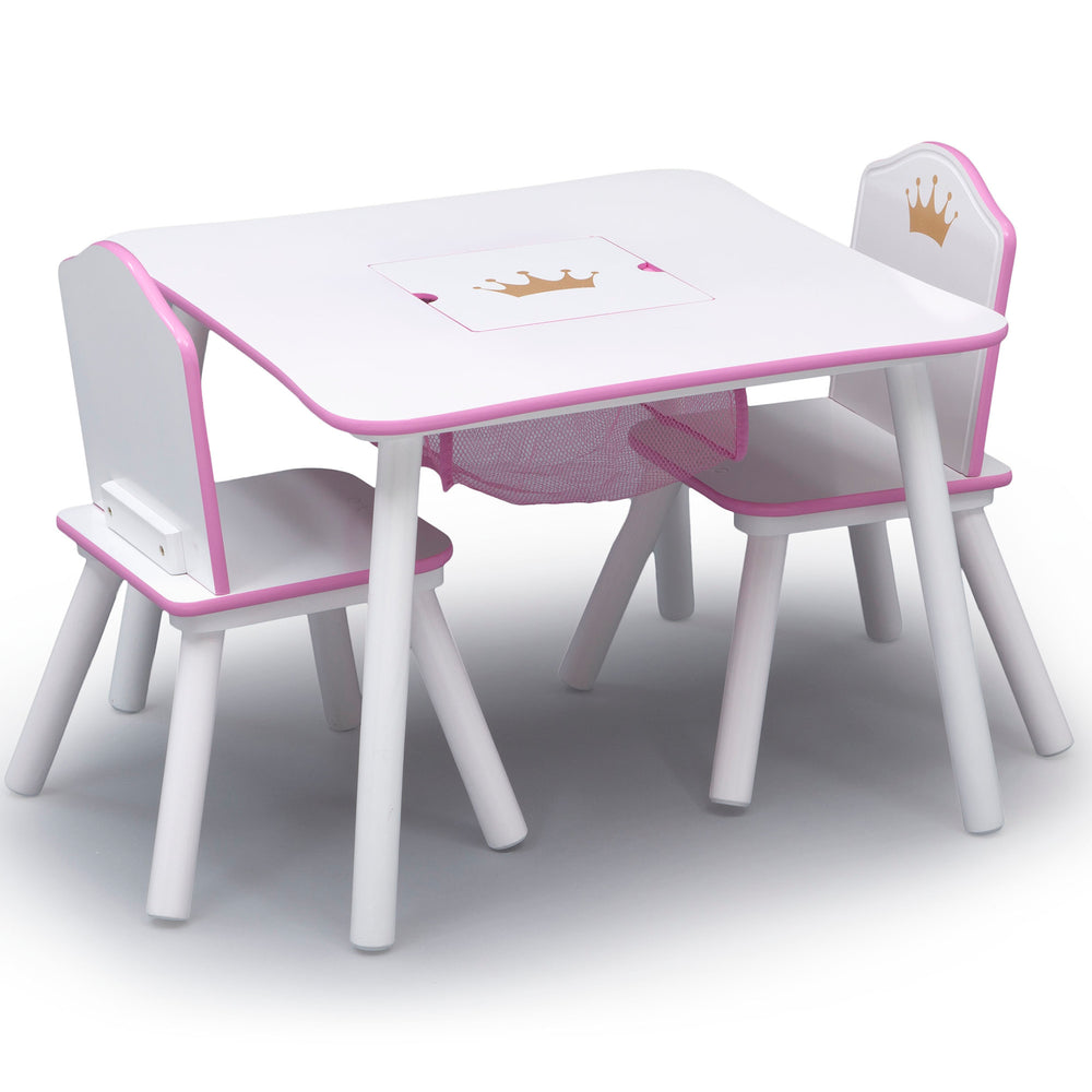 Delta Children Princess Crown Kids Table and Chair Set with Storage, White/Pink