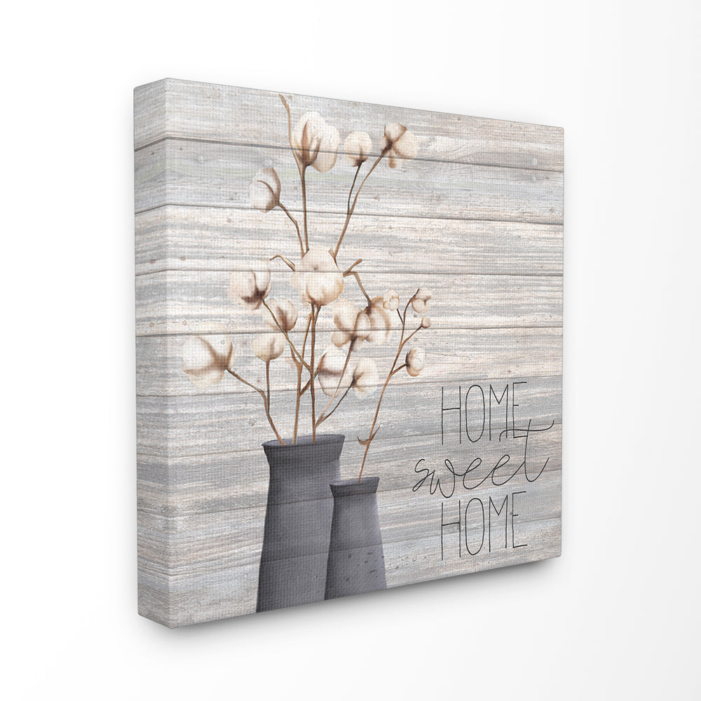 The Stupell Home Decor Grey Home Sweet Home Cotton Flowers in Vase Canvas Wall Art