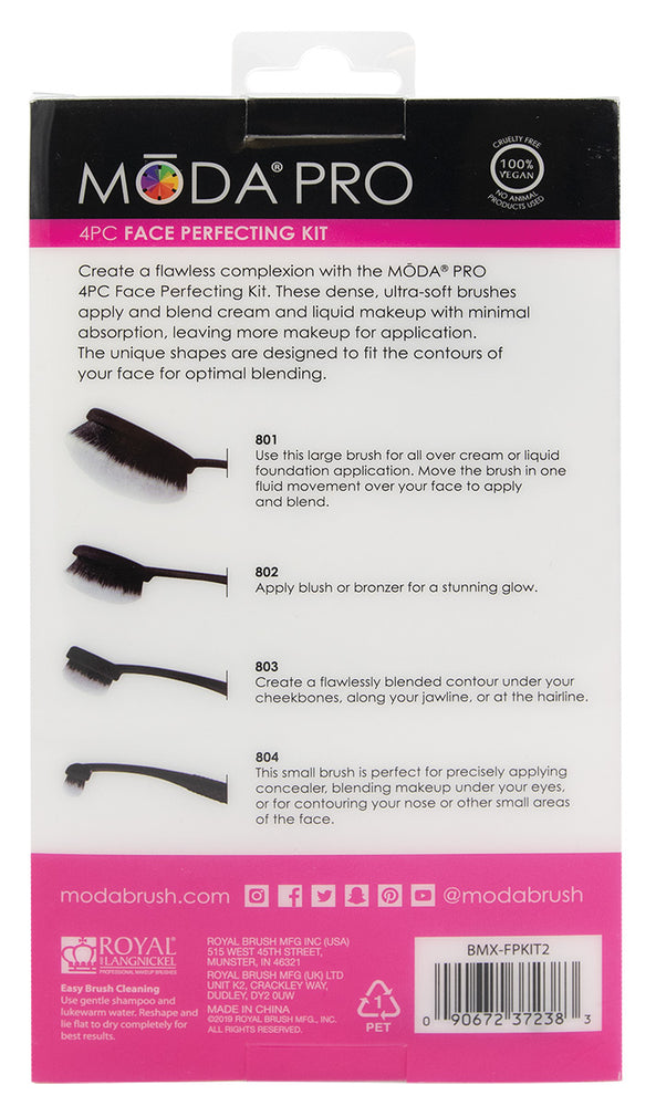 MODA Pro 4pc Oval Brush Face Perfecting Kit, Black