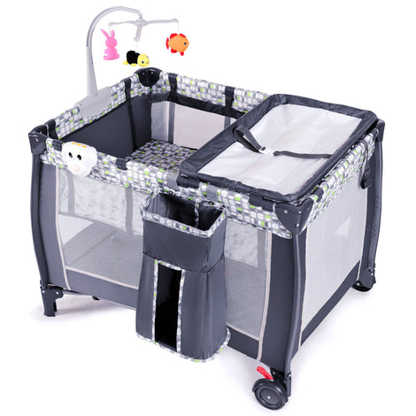 Costway Foldable Travel Playard with Bassinet, Gray