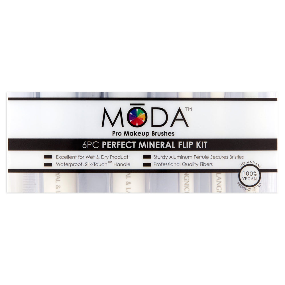 MŌDA Perfect Mineral Pro Makeup Brushes Flip Kit, 6 Pcs