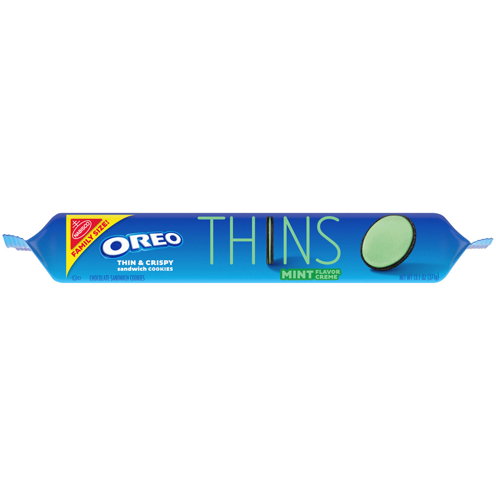 OREO Thins Chocolate Sandwich Cookies, Mint Flavored Creme, 1 Family Size Pack