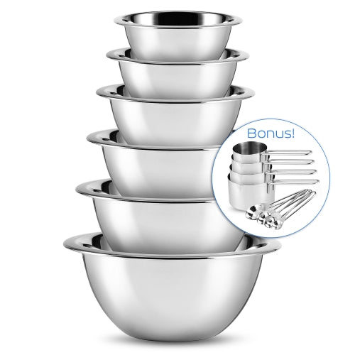 Premium Stainless Steel Mixing Bowl Measuring Cup and Spoon Set 14 Piece - Nesting Bowls for Baking, Cooking & Meal Prep