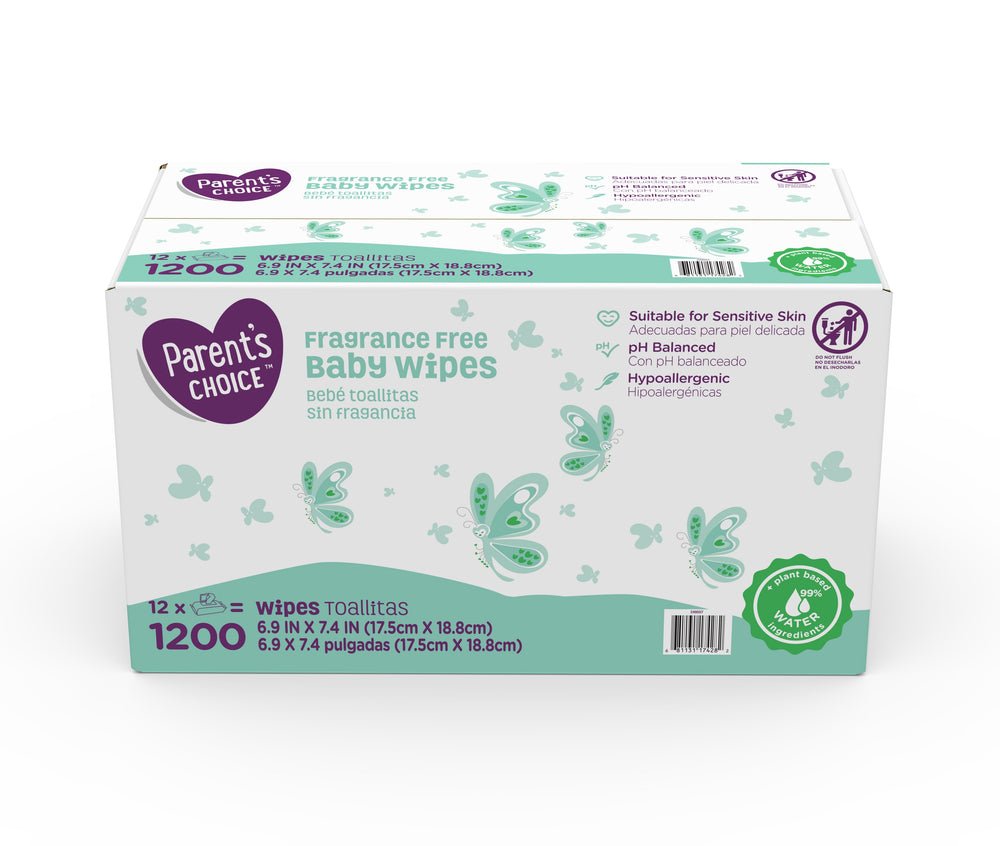 Parent's Choice Fragrance Free Baby Wipes, 12 Flip-Top Packs (800 Count)