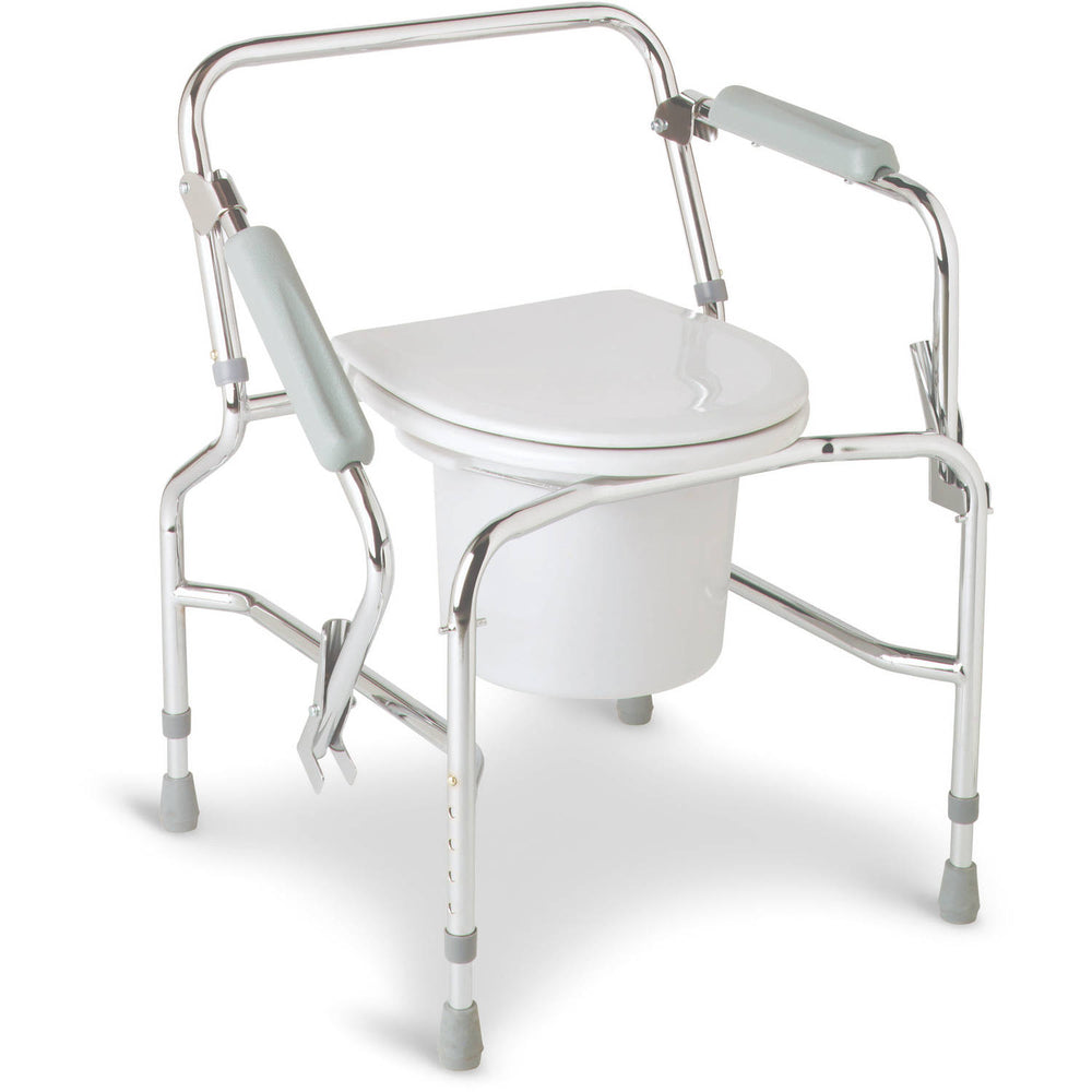 Medline Steel Drop-Arm Commode, Chrome Plated - 250-lb (113 kg) Weight capacity
