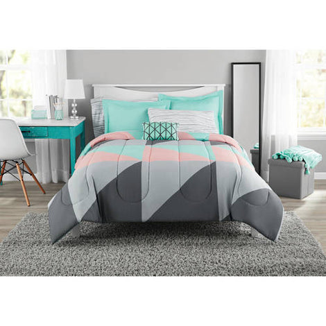 Grey & Teal Bed in a Bag Bedding Set with BONUS Sheet