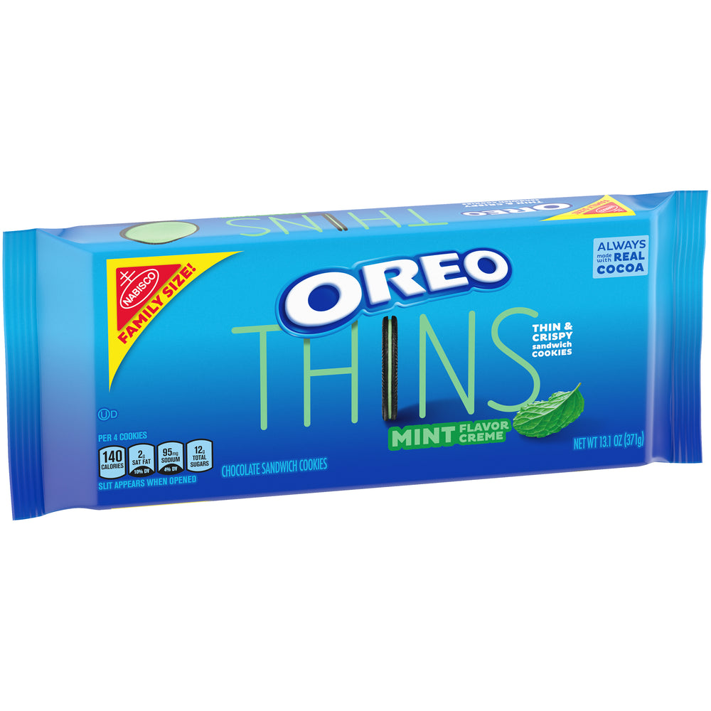 OREO Thins Chocolate Sandwich Cookies, Mint Flavored Creme, 1 Family Size Pack