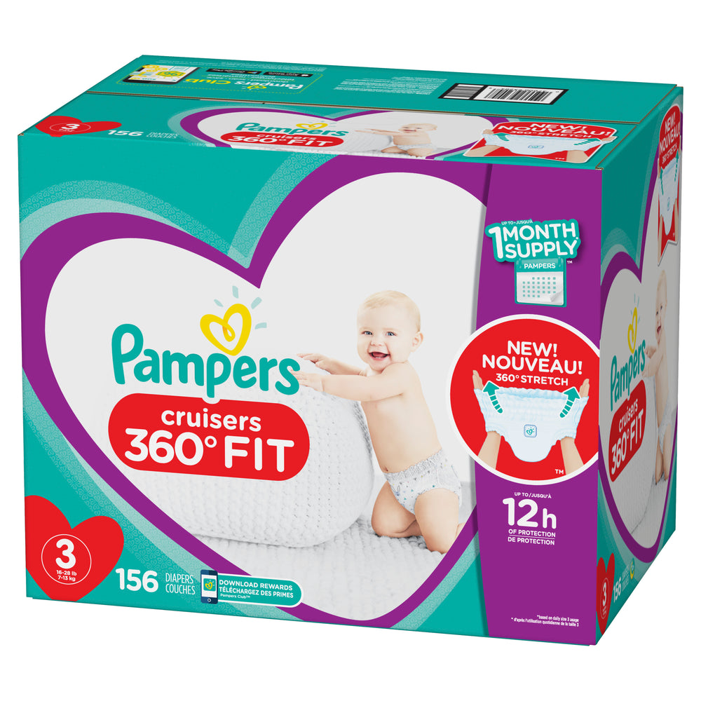 Pampers Cruisers 360 Fit Active Comfort Diapers, Size 3, 128 Ct