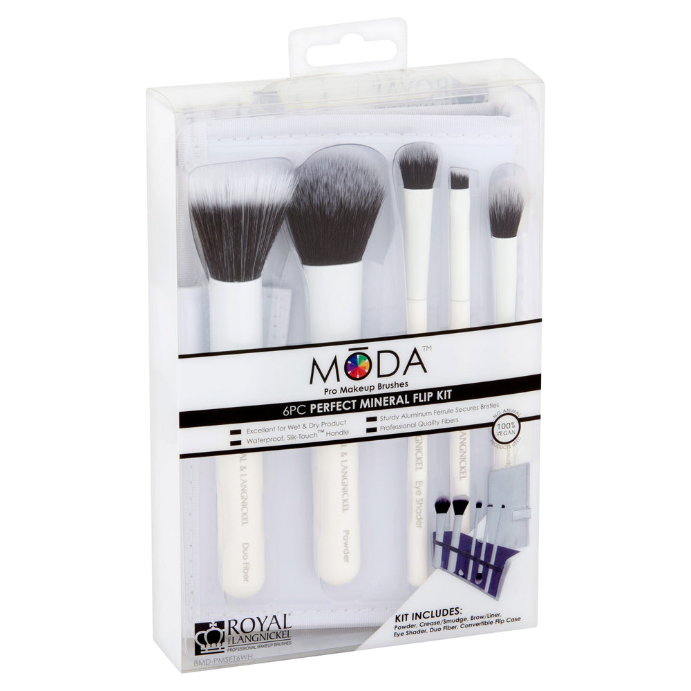 MŌDA Perfect Mineral Pro Makeup Brushes Flip Kit, 6 Pcs
