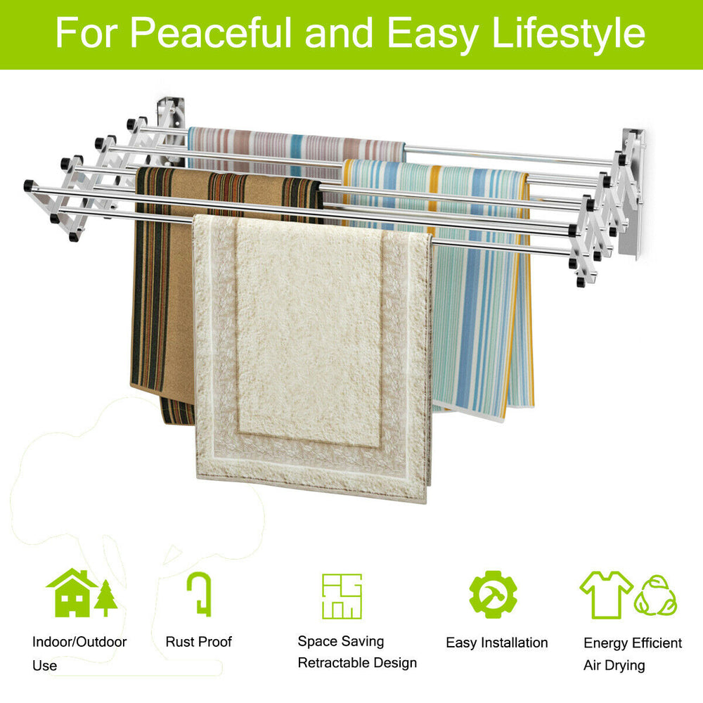 Costway Stainless Wall Mounted Expandable Clothes Drying Towel Rack Laundry Hanger Room