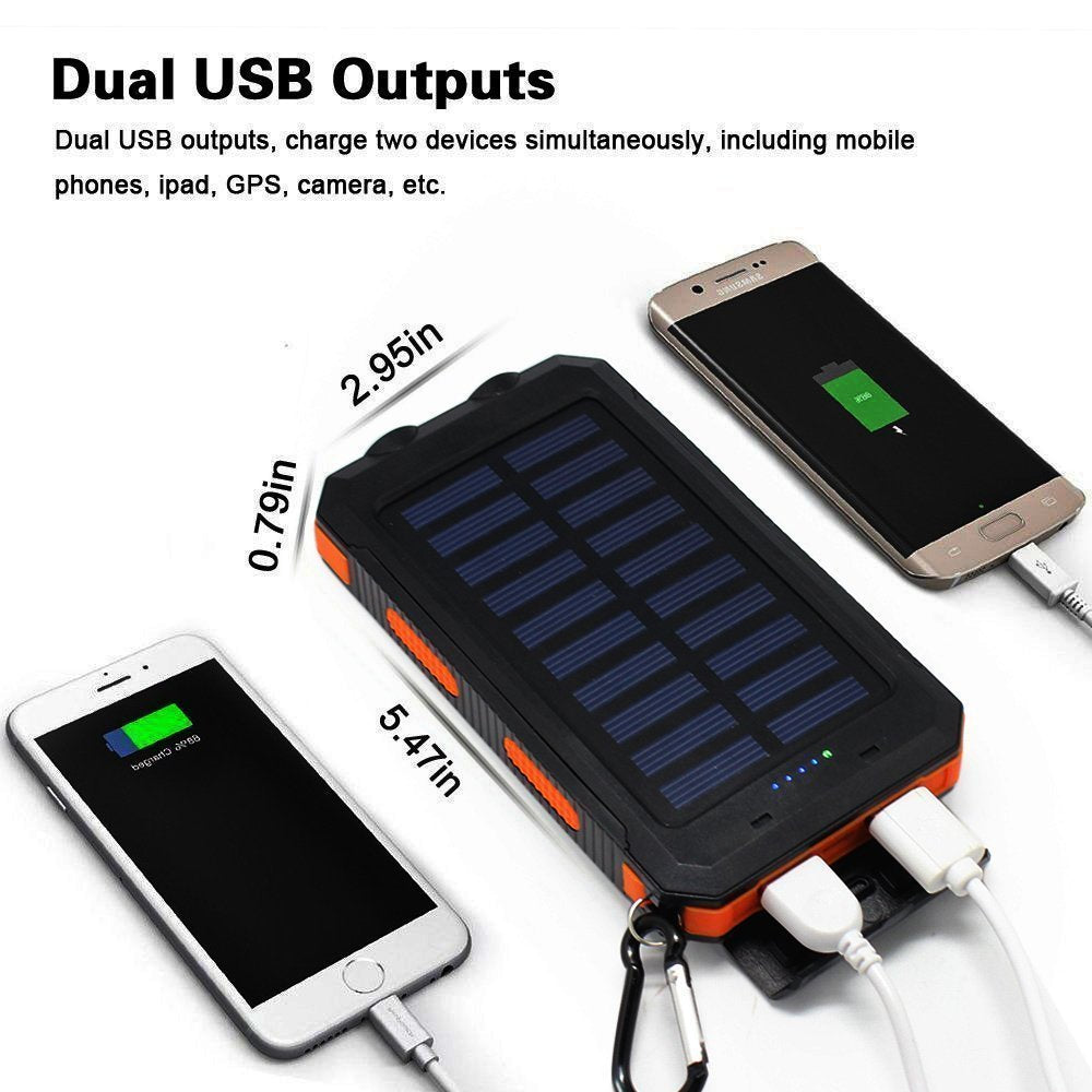 Tagital Waterproof 300,000mAh Solar Charger Solar Power Bank Dual USB Portable Charger for iPhone Android Phones