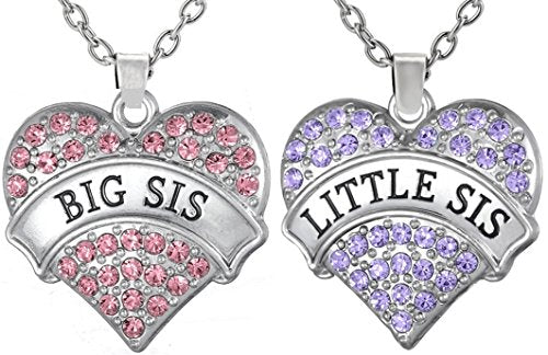 Easter Basket Stuffer/Filler Gifts, Big Sis & Lil Sis Heart Necklace Set, 2 Sister Necklaces, Big & Little Sisters Jewelry Set for Girls, Teens, Kids, Women (Pink/Purple)