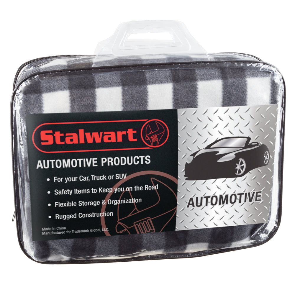 Electric Car Blanket- Heated 12V Polar Fleece Travel Throw for Car, Truck & RV by Stalwart (Black/White)