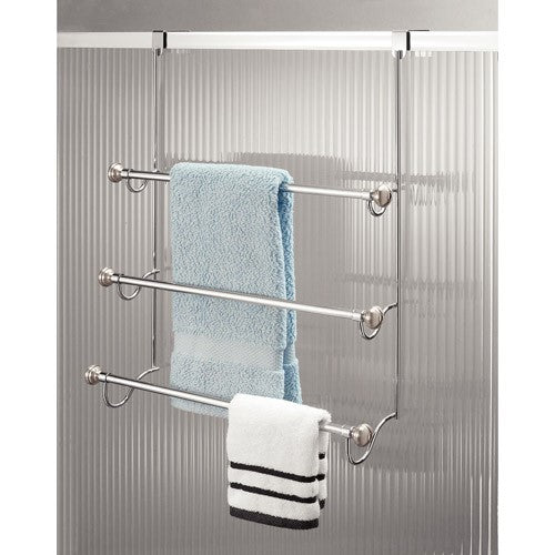 InterDesign York Over the Shower Door Towel Rack for Bathroom, Chrome/Brushed