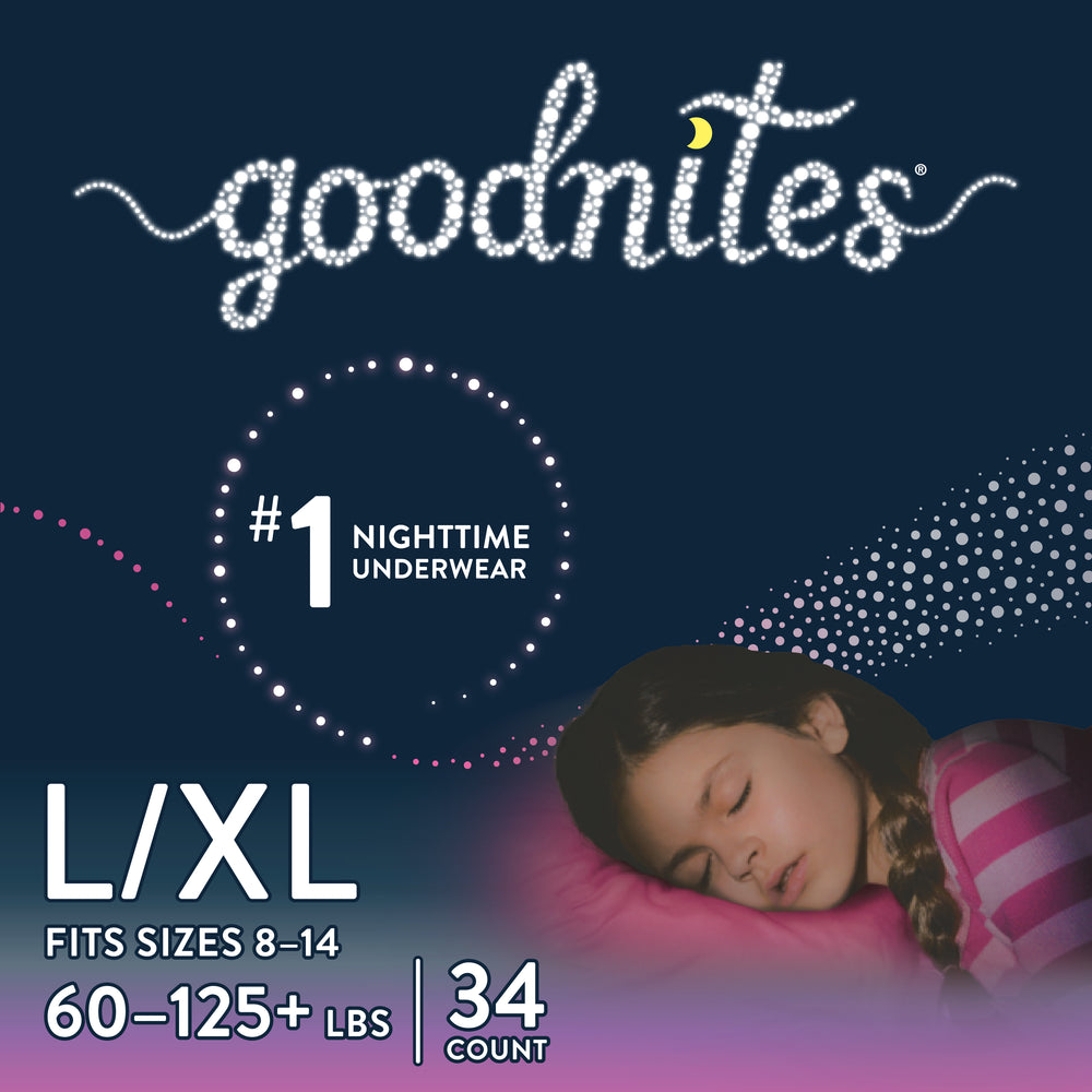 Goodnites Girls Bedtime Bedwetting Underwear, Size L/XL, 34 Count