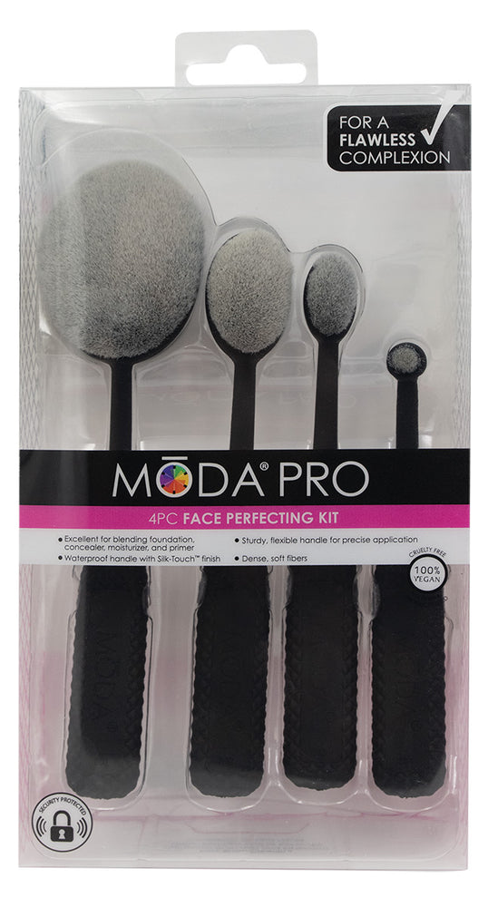 MODA Pro 4pc Oval Brush Face Perfecting Kit, Black