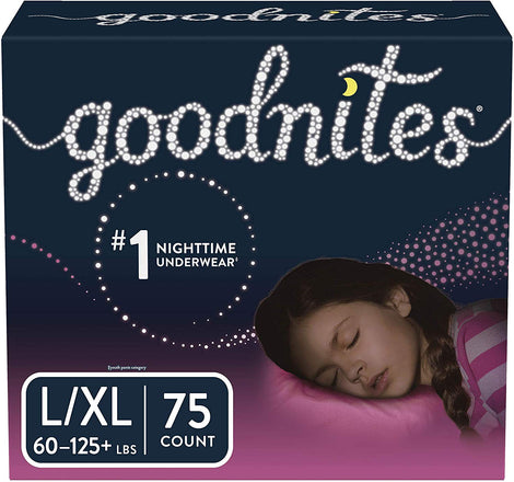 Goodnites Girls Bedtime Bedwetting Underwear, Size L/XL, 75 Count