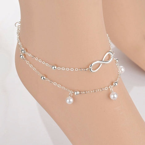Women Ankle Bracelet 925 Sterling Silver Anklet Foot Chain Boho Beach Beads - Silver