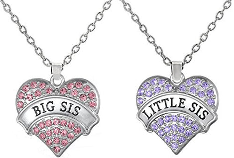Easter Basket Stuffer/Filler Gifts, Big Sis & Lil Sis Heart Necklace Set, 2 Sister Necklaces, Big & Little Sisters Jewelry Set for Girls, Teens, Kids, Women (Pink/Purple)