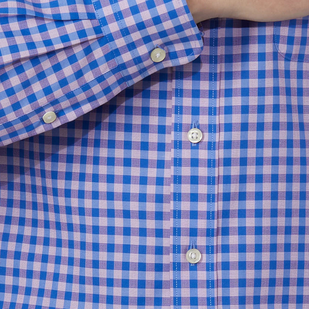 Kirkland Signature Men’s Traditional Fit Dress Shirt, Blue/Pink Square