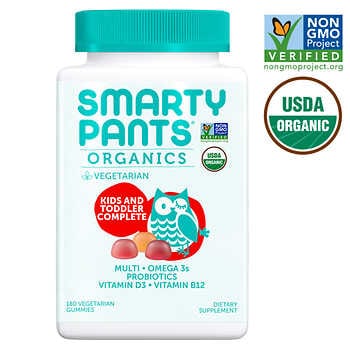 SmartyPants USDA Organic Kids & Toddler Complete Multivitamin, 180 Vegetarian Gummies
