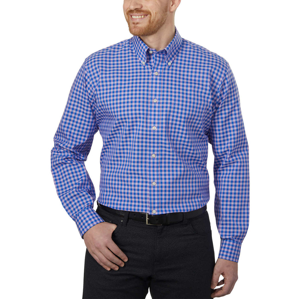 Kirkland Signature Men’s Traditional Fit Dress Shirt, Blue/Pink Square