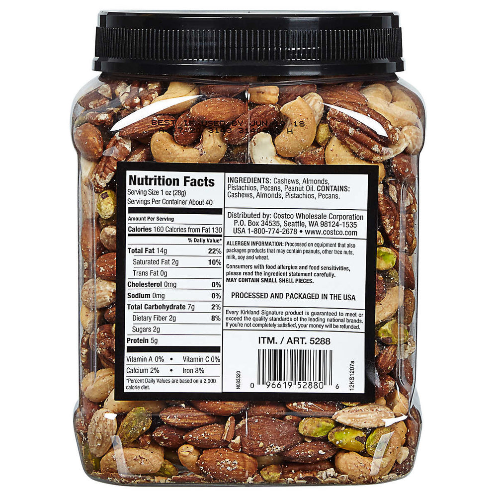 Kirkland Signature Unsalted Mixed Nuts, 2.5 lbs