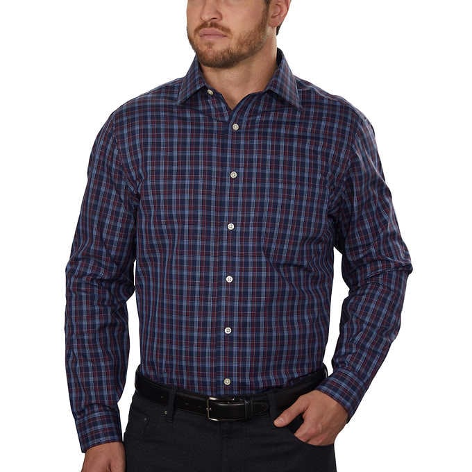 Kirkland Signature Men's Tailored Fit Dress Shirt, Blue Plaid