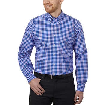 Kirkland Signature Men’s Traditional Fit Dress Shirt, Blue/Pink Square