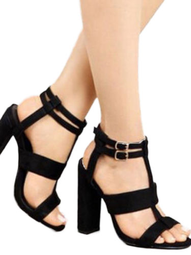 Women High Chunky Block Heels Sandals Buckle Ankle Strappy Slingback Party Shoes
