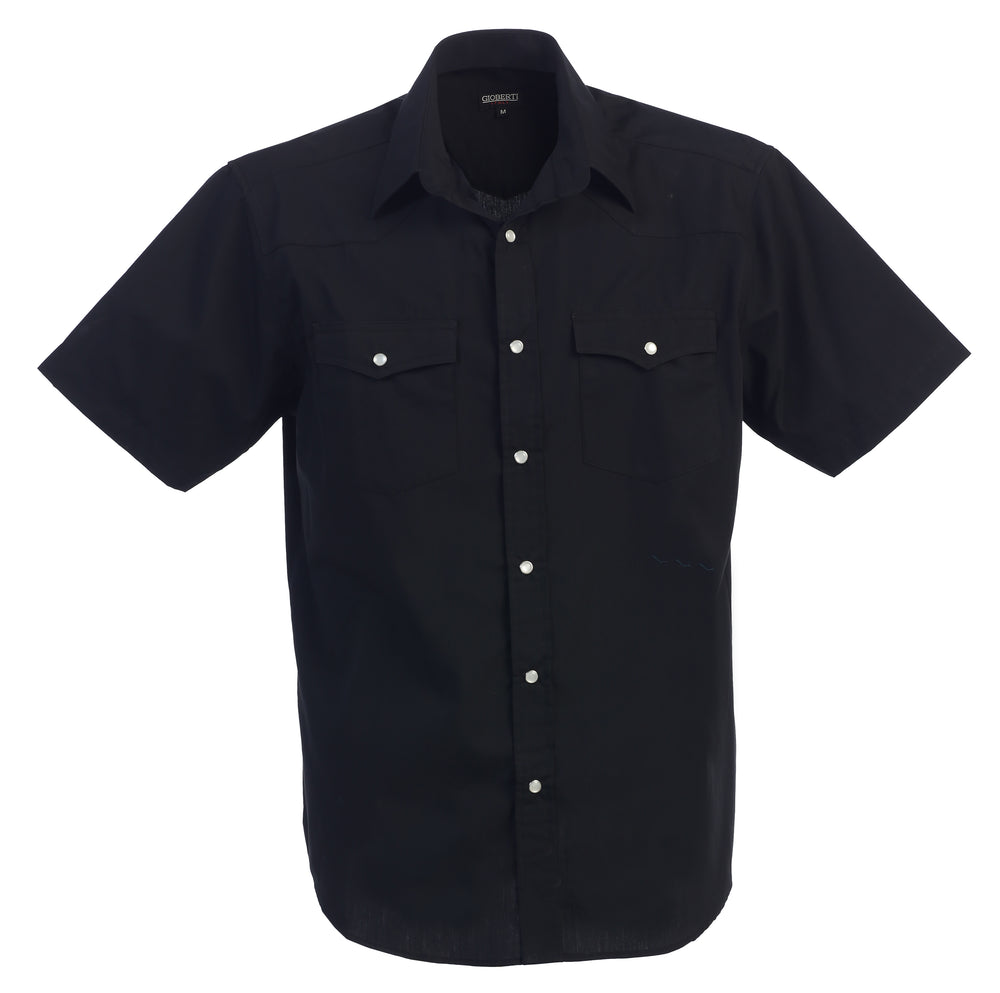 Mens Casual Solid Short Sleeve Shirt with Pearl Snaps