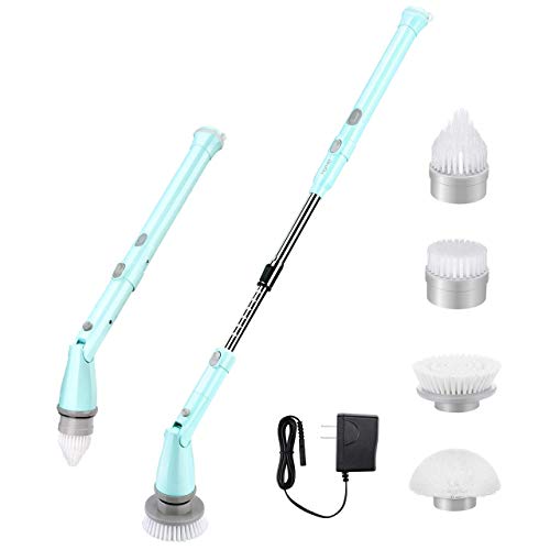 Homitt Electric Spin Scrubber Cordless Shower Scrubber Built-in 2 LG Batteries, 360 Power Bathroom Scrubber with 4 Replaceable Cleaning Brush Head and Adjustable Extension Handle for Tub, Tile, Floor