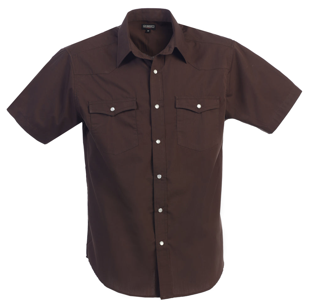 Mens Casual Solid Short Sleeve Shirt with Pearl Snaps