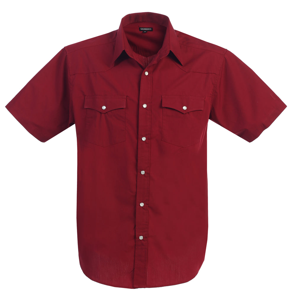 Mens Casual Solid Short Sleeve Shirt with Pearl Snaps