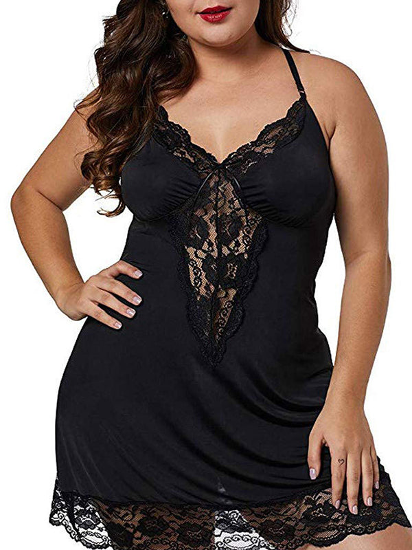 Julycc Womens Plus Size Sleepwear Nightdress Lace V Neck Lingerie Babydoll