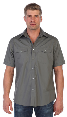 Mens Casual Solid Short Sleeve Shirt with Pearl Snaps