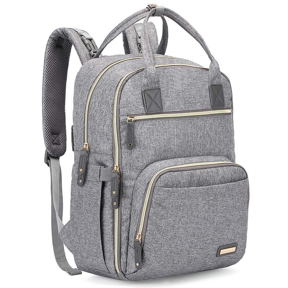 Diaper Bag Backpack, iniuniu Large Unisex Baby Bags Multifunction Travel Backpack for Mom and Dad with Changing Pad and Stroller Straps, Gray