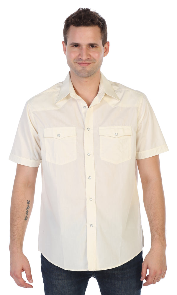 Mens Casual Solid Short Sleeve Shirt with Pearl Snaps