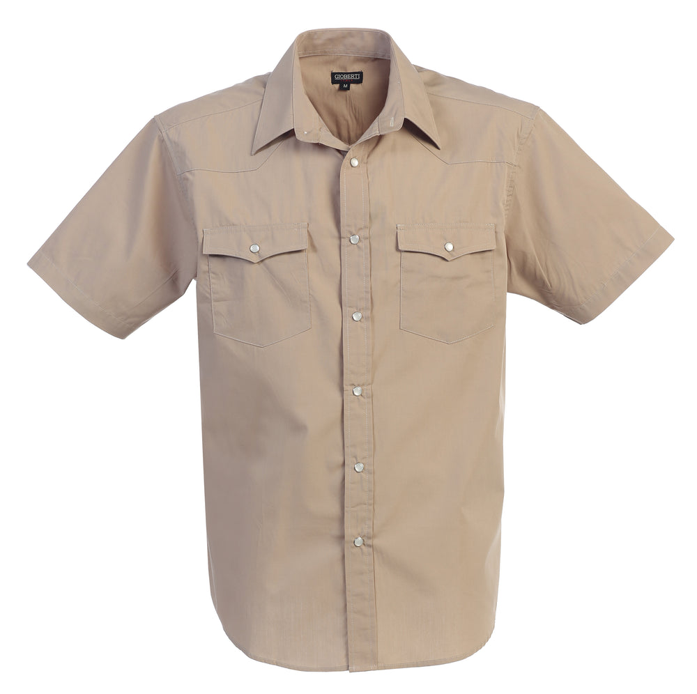 Mens Casual Solid Short Sleeve Shirt with Pearl Snaps