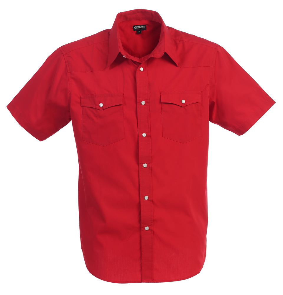 Mens Casual Solid Short Sleeve Shirt with Pearl Snaps